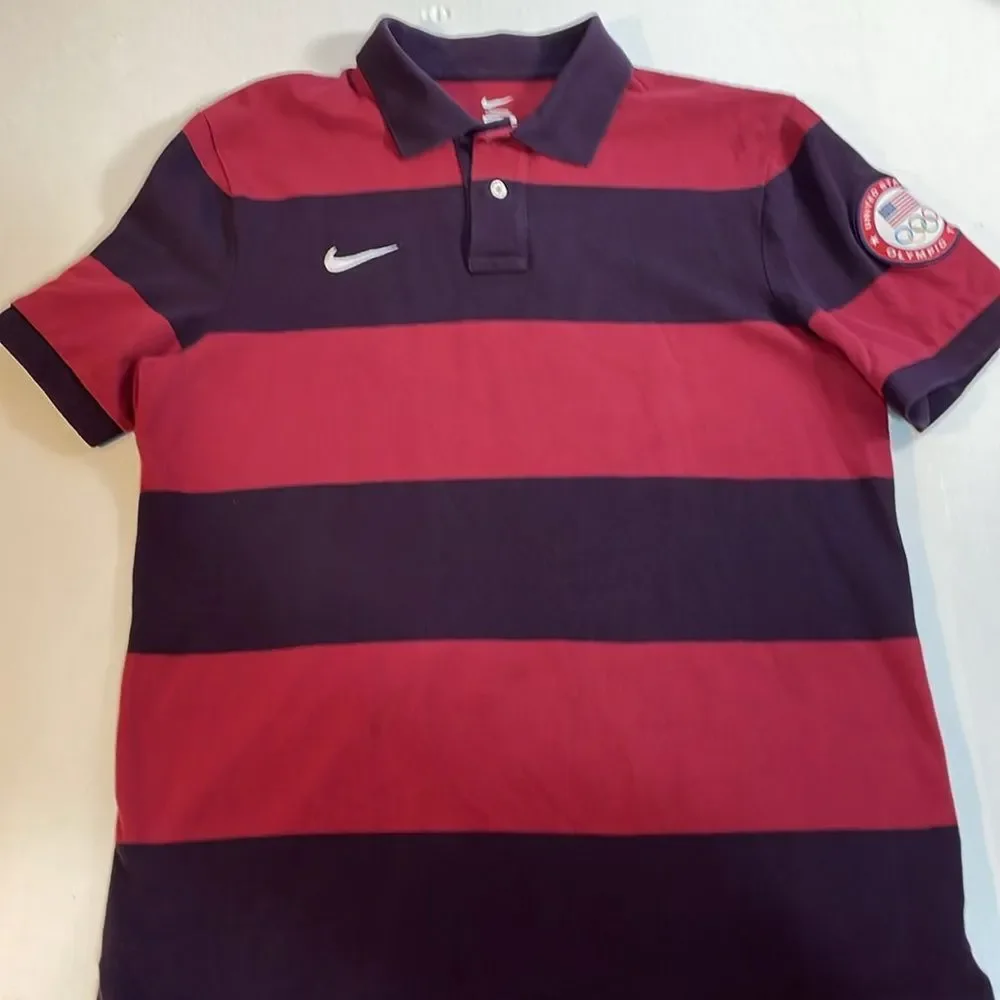 Nike Men’s Rugby Polo Striped Burgundy And Plum US Olympic Team Patch Swoosh‎ XL